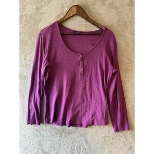 Eddie Bauer Shirt Women's XL Top Fuscia Purple Long Sleeve Henley Cotton‎ Modal
